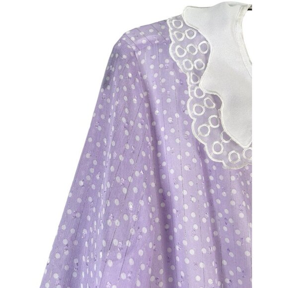 Purple Polka Dot Dress Large Pastel Lace Collar Accordion Sleeve Lolita Coquette - Picture 3 of 13